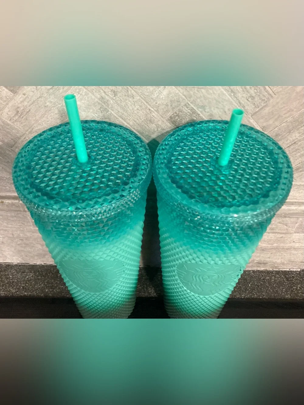Starbucks Teal Ombre Studded Reusable Tumbler Duo